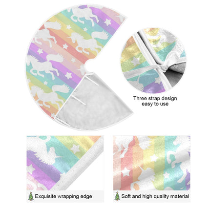 ATTX Rainbow Star Unicorn Christmas Tree Skirt 35.4 inch Ornaments Xmas Tree Skirts for Christmas Holiday Decoration Year Party