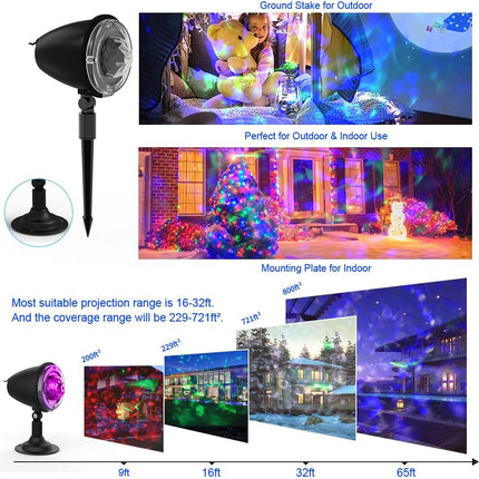Outdoor Halloween Christmas Lights Projector,2 in 1 Water Wave Laser Aurora Holiday Spotlight with Remote Control,Waterproof LED Landscape Light for Wedding Party Garden Landscape Wall Tree Decoration