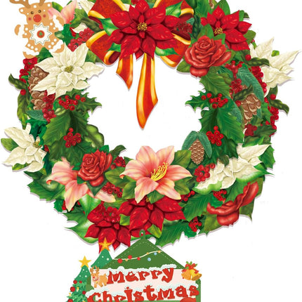 16 inch Airpark Paper Pop Up Christmas Wreath, Cards, Greeting Cards, Flower Cards, 3D Winter Joy Floral Wreath, Life Sized Reusable Christmas Decoration for Xmas Party & Home Decor