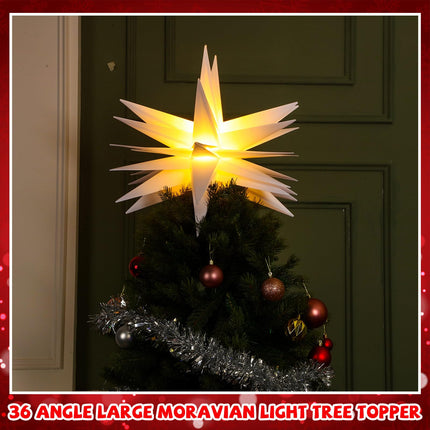 23.62 Inch 36 Angle Large Moravian Light Tree Topper White Moravian Star Shaped Light Plastic LED Christmas Light 3D Star Lantern Hanging Star Hanging Outdoor Christmas Light Advent Star