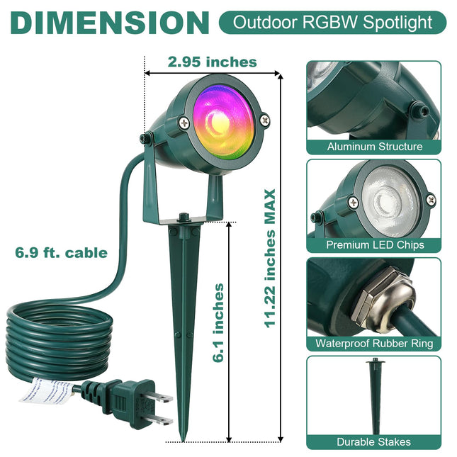 Enhon 2 Pack Christmas RGBW Spotlight Outdoor, Waterproof Landscape Lighting 120V LED Spot Lights with Remote Control Color Changing, Outdoor Stake Lights for Holiday Garden Yard (Patent Pending)