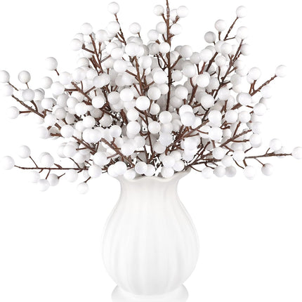 40 Pcs Artificial Berry Stems Branches, Christmas White Faux Holly Berries Picks Ornaments for Christmas Tree Wreath DIY Craft Decorations Holiday Home Decor (40, White)