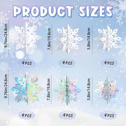 Christmas Snowflake Decorations Indoor, 24PCS 3D Paper Snowflakes Hanging Ornaments White Snowflake Garlands for Xmas Christmas Winter Wonderland Holiday Year Party Home Decorations