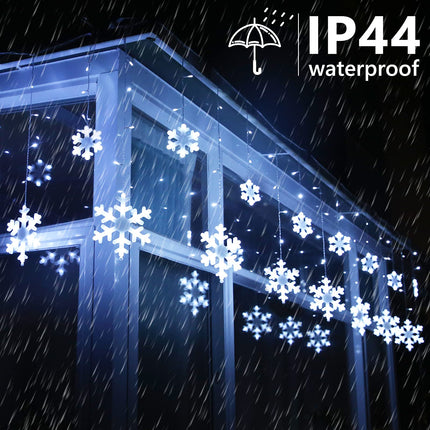 Toodour Christmas Snowflake Lights Outdoor, 17.22ft 264 LED Snowflake Icicle Lights with 22 Drops, Connectable, 8 Modes Waterproof White Christmas Lights for Curtain, Eaves, Window, Xmas Decorations