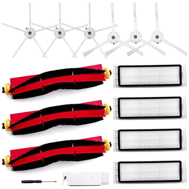13 Packs Parts Compatible For Roborock S6 Pure, S6, E4,S4 Max, S6 Maxv, S5, S5 Max, S4, E2, E3,E5 E20 E25 E35 S50 S65 Xiaomi Mijia Robot Vacuum, 3 Main Brushes, 4 Filters, 6 Side Brushes