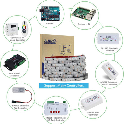 ALITOVE WS2811 Addressable RGB LED Strip 12V Programmable LED Pixel Strip Lights 16.4ft 300 LEDs Dream Color Digital LED Flexible Rope Light Waterproof IP65 with 3M VHB Heavy Duty Self-Adhesive Back