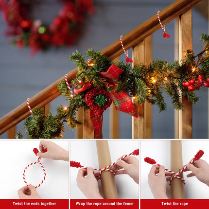 LOKIPA 12PCS Christmas Garland Ties, Decorative Garland Ties Reusable and Flexible Twist Ties for Garland, Garland Ties for Banister Home Decoration