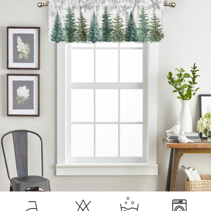 DecorLovee Green Christmas Tree Curtains Valances for Windows Living Room, Xmas Tree Curtain Toppers and Valances for Bedroom, Winter Snowflake Rod Pocket Short Shade Curtains Kitchen Valances 54"x18"