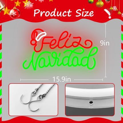 Merry Christmas Neon Sign Dimmable Feliz Navidad Neon Sign for Wall Decor LED Neon Mexican Christmas Decorations for Window, Bedroom, Living Room, Feliz Navidad Backdrop Neon Light for Christmas Party