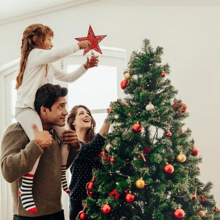 Christmas Tree Star Topper, Metal Xmas Tree Topper Star Christmas Decoration Glittered Tree-top Star for Festive Christmas Decor Holiday Ornament or Home Decor (Red, 8 inch)