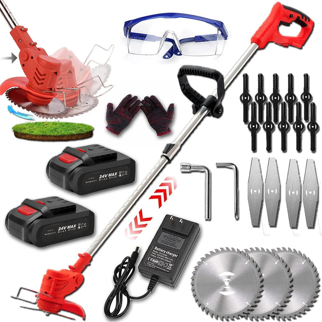 Weed Wacker Cordless Grass Trimmer Weed Eater Electric Brush Cutter Quick Charger Cordless Lightweight Electric Edger Lawn Tool for Lawn Garden Pruning and Trimming(Red)