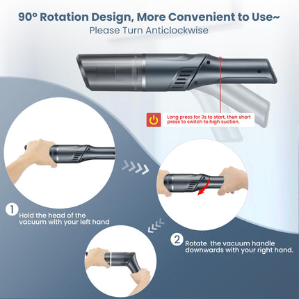 Car Vacuum Handheld Vacuum Cordless 120W12Kpa Strong Suction Portable Hand Vacuum Cordless Rechargeable, Powerful Mini Vacuum Wireless Car Vacuum Cleaner For Car Hair Hardwood Floor Home Office
