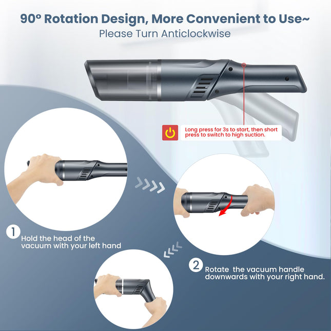 Car Vacuum Handheld Vacuum Cordless 120W12Kpa Strong Suction Portable Hand Vacuum Cordless Rechargeable, Powerful Mini Vacuum Wireless Car Vacuum Cleaner For Car Hair Hardwood Floor Home Office