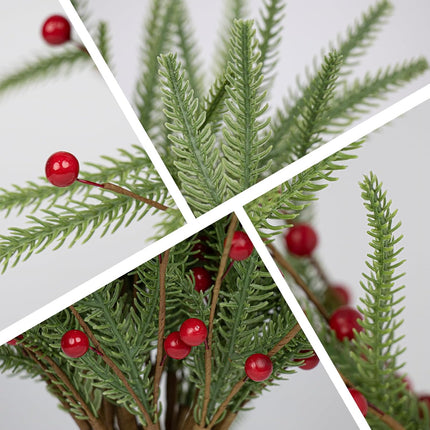 20 PCS Christmas Branches 17 Inch Artificial Christmas Tree Picks with Red Berries Norfolk Pine Branches for Xmas Tree Floral Arrangements Centerpieces Christmas DIY Crafts