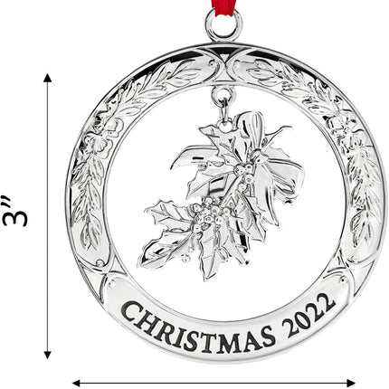 Klikel Christmas Ornament - Shiny Silver Christmas Ornament Wreath with Mistletoe - Dated Christmas Ornament - Ornament for Christmas Tree - Mistletoe Ornament for Holidays