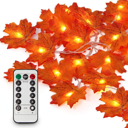Coolrunner 2 Pack 10FT/20LED Maple Leaves String Light, Fall Garland Lights with Remote Control, Waterproof Battery Operated with 8 Modes for Home Indoor Outdoor Garden Party Decoration Thanksgiving C