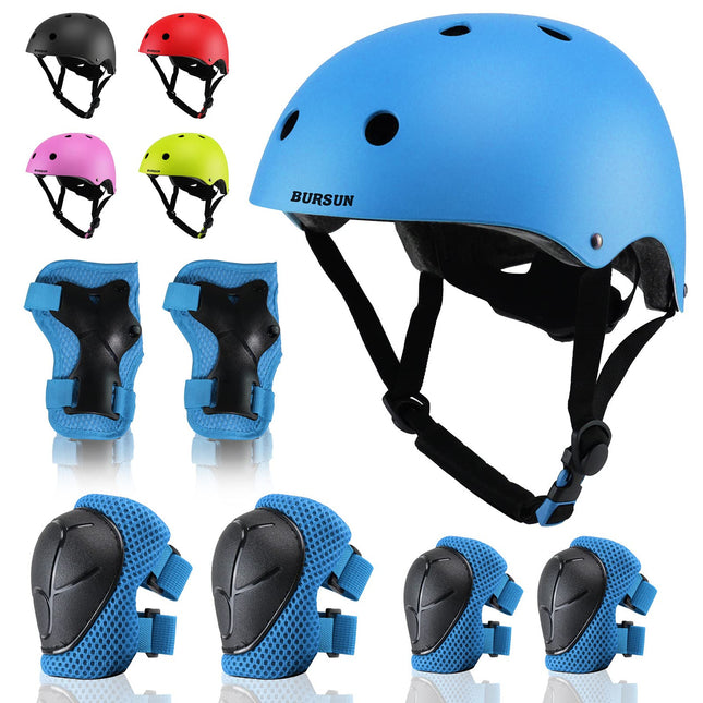 Bursun Kids Bike Helmet Set Adjustable Toddler Helmet for Ages 2-8 Kids with Knee Elbow and Wrist Pads | Multi Sport Helmet for Skateboard Cycling Scooter Rollerblading