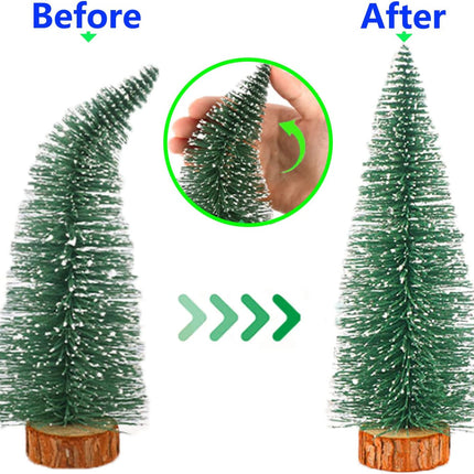 2pcs 12inch Mini Christmas Tree Bottle Brush Trees Chrismas Village Trees Ornaments Mini Plastic Christmas Trees with Wooden Base for Christmas Decoration Miniature Chrismas Tree (12inch 2pcs)