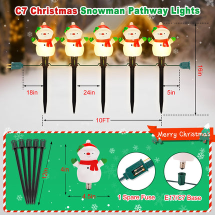 BesLowe Christmas Pathway Lights Outdoor with 5 Snowman, 10FT Christmas Walkway Lights with Stakes, Christmas Decorations Outside for Yard Sidewalk Driveway Lawn Path Garden Xmas LED Light