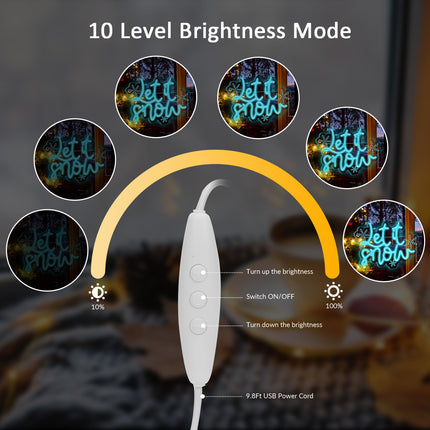 Let It Snow Neon Sign Adjustable Brightness,12.5 x 16.5 Inch Winter Led Sign Lighted Wall Art Decoration Snowflake Neon LED Lights Winter Neon USB Window Wall Bar Living Room Decoration Winter Christmas Party