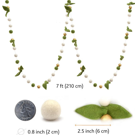 Glaciart One Magnolia Leaf Garland - Faux Greenery for Living Room, Bedroom, Nursery - Natural Zealand Wool, Hand Felted in Nepal - Suitable for Christmas, Thanksgiving, Wedding Decorations - 7ft.