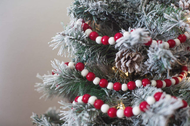 One Holiday Way 9-Foot Long Rustic Bright Red and White Wood Bead Garland Christmas Tree Decoration - Decorative Vintage Style Wooden Beads for Valentines Everyday Chic Country Farmhouse Home Decor