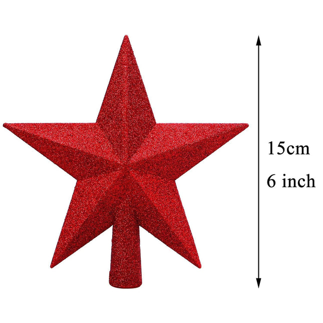 Aneco Glitter Christmas Tree Topper Shatter-Proof Christmas Tree Decoration Treetop for Holiday Ornament or Home Decor (Red, 6 Inch)