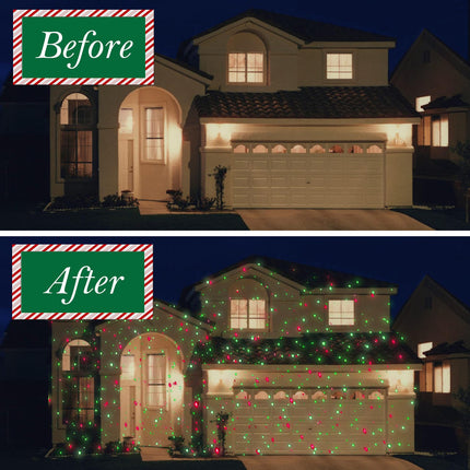 Christmas Projector Laser Lights for House - Timer Outlet and Remote Included - 18 Patterns - Red and Green (2pc)
