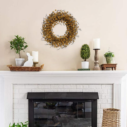 Idyllic 18 Inch Yellow Berries Leaves Wreath for Front Door, All-Season Wreath for Indoor and Outdoor
