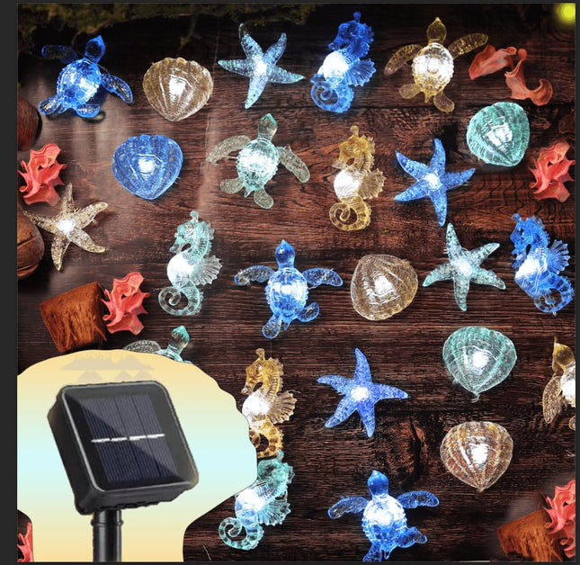 Bartlett Ocean Solar Lights Outdoor- 14ft 40LED Sea Life Décor Turtle Seahorse Shell Starfish-Waterproof Solar Fairy Lights for Outside Christmas Balcony Garden Yard Patio Fence Decoration