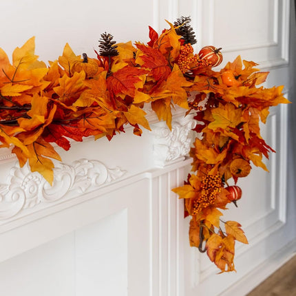 MISSPIN Fall Decor - Fall Garland - 6FT Autumn Maples Leaf Garland for Autumn Decor Hanging Vine Garland for Halloween Thanksgiving Decor Home Wedding Fireplace Party Christmas(Orange)