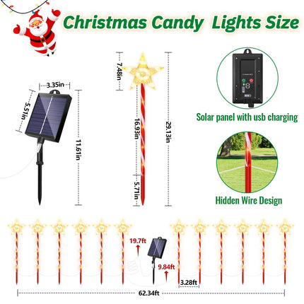 Christmas Candy Cane Lights, Solar Christmas Landscape Lights with Timer Remote, Waterproof Outdoor Pathway Lights Christmas Decorative Lights for Christmas Decor Garden Yard Walkway Markers, 12 Pack