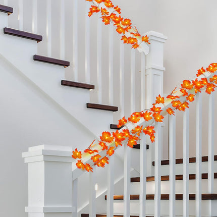 Fall Garland 20Ft 40 LED Lighted Maple Leaf String Lights for Fall Decor Thanksgiving Decoration Halloween Decor (2 Pack)