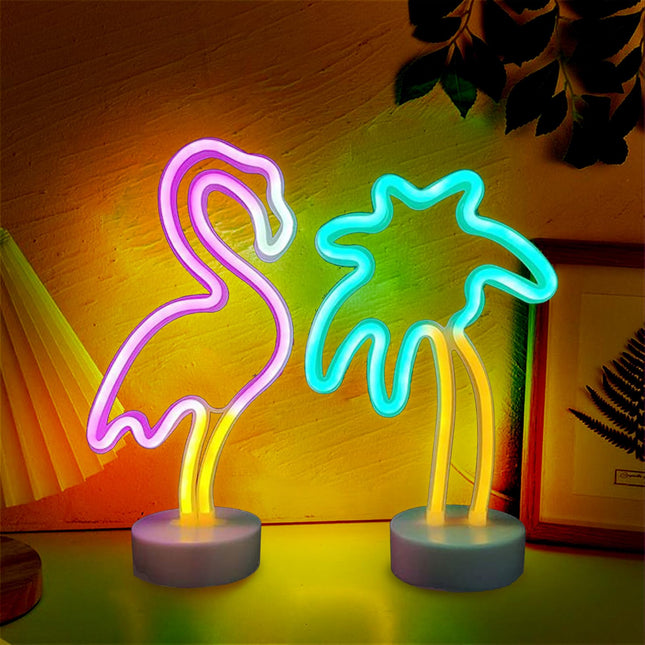 UrsaMajor 2 Packs Neon Signs, Pink Flamingo and Green Palm Tree Neon Wall Decor Lights USB/Battery Powered Neon Lights for Bedroom Birthday Party Christmas s (Flamingo&Palm Tree)
