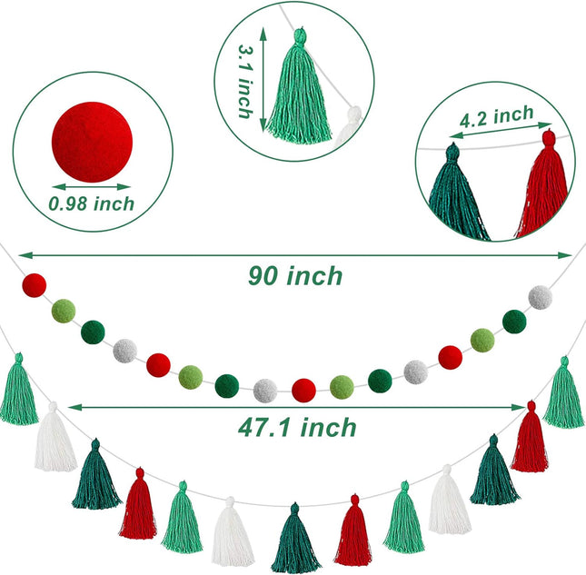 Syhood 4 Pieces Thanksgiving Pom Pom Tassel Garland Christmas Felt Ball Banner Decorative Hanging Banner for Fall Autumn Xmas Home Decoration Birthday Baby Shower Party Supplies(Bright Colors)