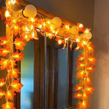 4 Pack Fall Decor Fall Garland with Lights Thanksgiving Fall Decorations for Home, Total 40Ft 80LED Maples Leafed Fall Lights Battery Operated Autumu Harvest Halloween Decor Indoor Outdoor Home Party