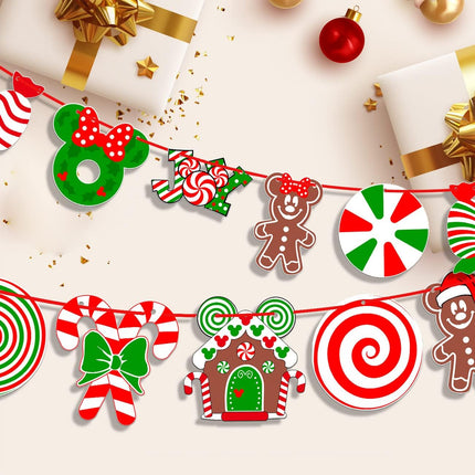 26Pcs Christmas Tree Decorations,Christmas Lollipop Candy Cane Ornaments Paper Cards Hanging Mick-ey Mouse Gingerbread Christmas Decor for Peppermint Christmas Tree Decorations