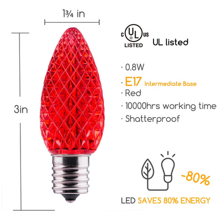 50 Pack C9 LED Replacement Christmas Light Bulb, C9 Shatterproof LED Bulb for Christmas String Light, E17 Intermediate Base, Commercial Grade Dimmable Bulbs, Red