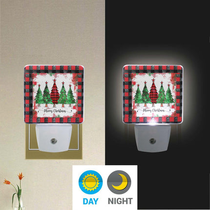 Wusikd Christmas Trees Night Light Set of 2 Buffalo Plaid Plug-in LED Nightlights Auto Dusk-to-Dawn Sensor Lamp for Bedroom Bathroom Kitchen Hallway Stairs Decorative