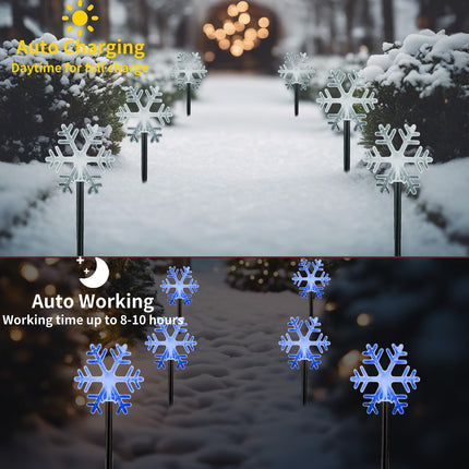 Christmas Snowflake Pathway Lights, 6 Pack Outside Walkway Markers Lights 7.5 Feet Christmas Outdoor Decorations Garden Stake Backyard Decor (Blue)
