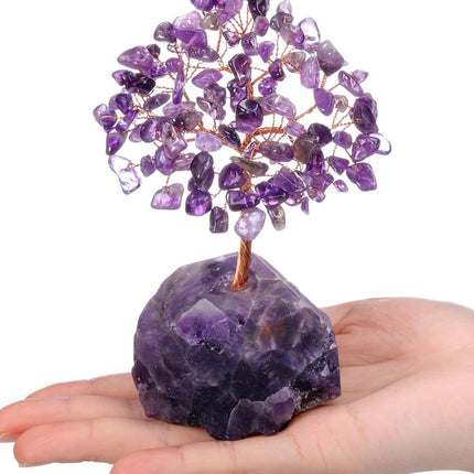 CrystalTears Amethyst Crystal Tree Handmade Healing Crystal Gemstone Money Tree Wrapped On Amethyst Crystal Stone Base Feng Shui Crystal Stone Tree for Home Office Decor Crystal s for Christmas