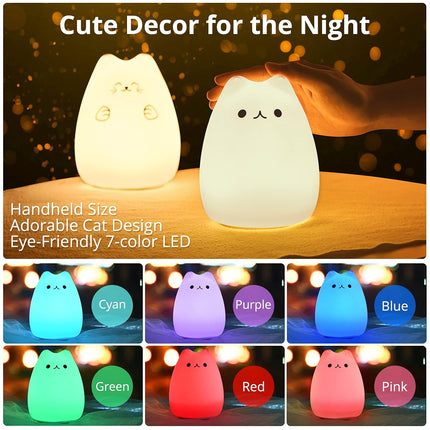 GoLine Cat Lamp, Cute Kitty Night Light, s for Women Teen Girls Baby, Night Lights for Kids Bedroom, Cute Christmas Kitty Silicone Nightlights for Children Toddler.