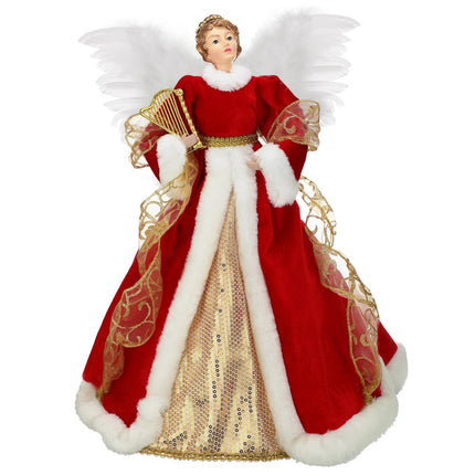 Liliful Christmas Tree Topper Angel Treetop 18 Inch Standing Red Angel Xmas Trees Wings Topper Figurine for Home Holiday Decorations Winter Ornament