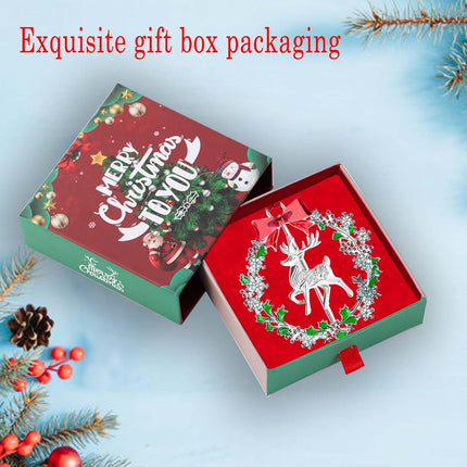 Christmas Ornament with Metal Christmas Wreath,Funny Holiday Xmas Keepsake Pendant,Shiny Silver Christmas Deer Ornaments Decorated with Snowflakes,Holiday Decorative s for Family Friends