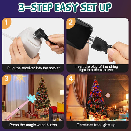 Wireless Remote Control Outlet, Magic Light Wand for Christmas Tree Lights and Home Decoration Lights, Remote Light Switch with Music, Christmas for Kids/Friends/Family, Pink