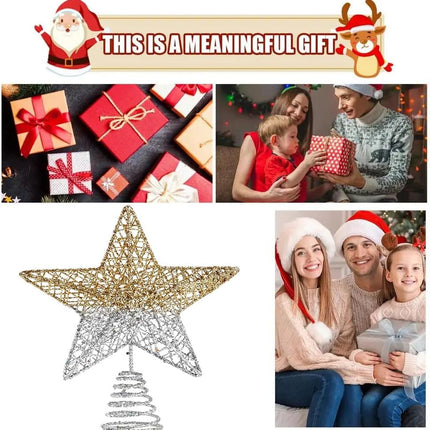 Christmas Tree Topper Star Hollow Out Treetop Xmas DIY Christmas Tree Gold Silver Gradient Sparkle Stars Ornaments Accessories