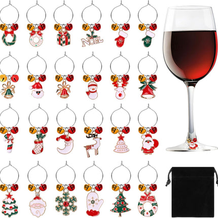 SANNIX 24pcs Christmas Wine Glass Charms Wine Glass Markers Identification Christmas Wine Charms for Stem Glasses Wine Tasting Party Favors Holiday Decorations