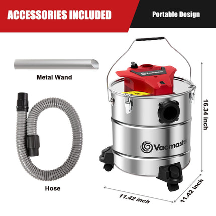 Vacmaster Eav508S 1101 5Gallon 8 Amp Ash Vacuum Cleaner Stainless Steel Tank With Hepa Filter & Hose Accessories, 5 Gal, Red