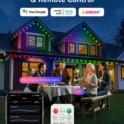 Permanent Christmas Lights Outdoor, 25ft with 18 LED Christmas Lights Smart Permanent Outdoor Holiday Lights LED RGB Lights for Christmas Decorations, Work with APP, Alexa and Google Assistant