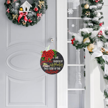 PRETYZOOM Christmas Door Signs Decoration Christmas Wooden Welcome Sign Round Wooden Hanging Plaque Christmas Wreath for Door Decoration